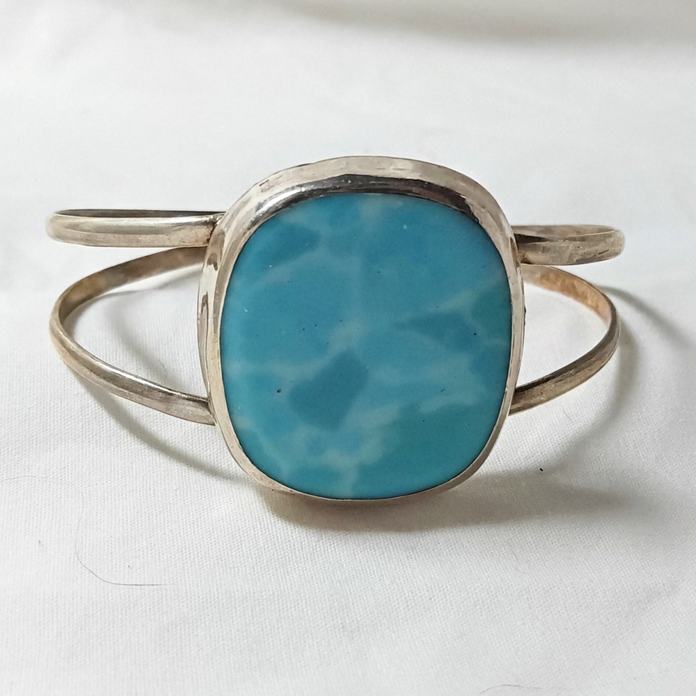 Mexico Larimar 925 Sterling Silver Cuff Bracelet